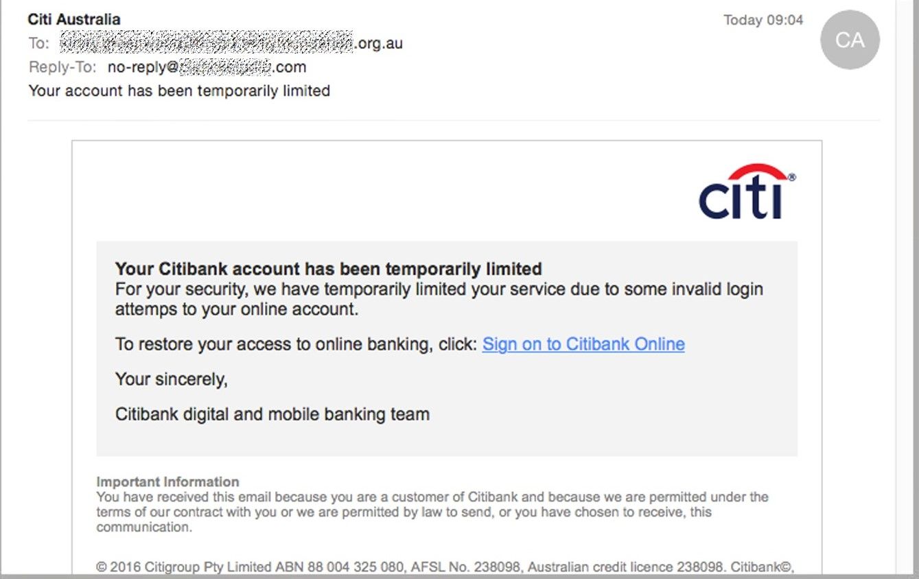 scam email citibank