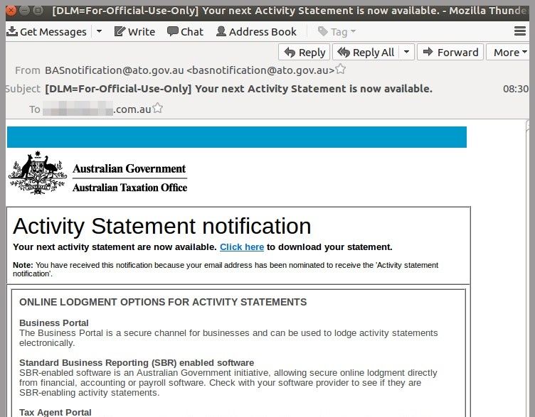 ATO scam malicious email